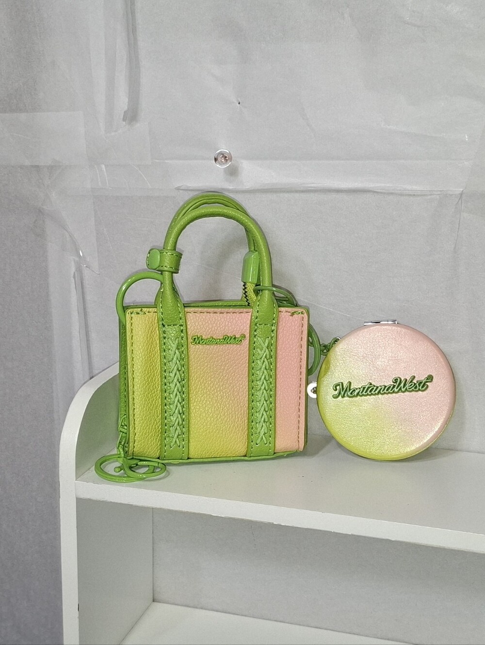 Montana West Mini Mood Tote Keychain Bag W/ Matching Mirror- NWOT